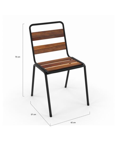6 Chaises de jardin Acacia en métal et bois bois/noir