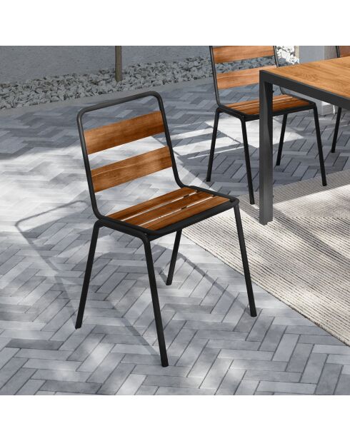 6 Chaises de jardin Acacia en métal et bois bois/noir