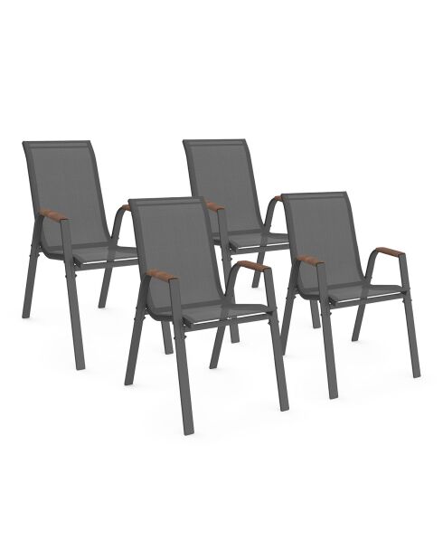 4 Chaises de jardin Ozéa en textilène et rotin gris anthracite/rotin