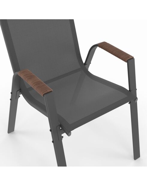 4 Chaises de jardin Ozéa en textilène et rotin gris anthracite/rotin