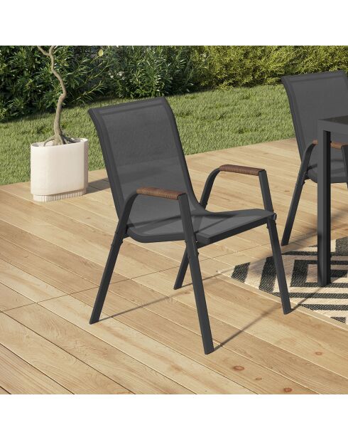 4 sedie da giardino Ozéa in textilene e rattan/rattan grigio antracite