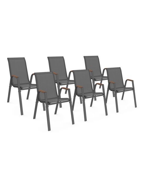 6 Chaises de jardin Ozéa en textilène et rotin gris anthracite/rotin