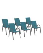 6 Chaises de jardin empilables en textilène structure gris anthracite/textilène bleu canard