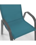 6 Chaises de jardin empilables en textilène structure gris anthracite/textilène bleu canard