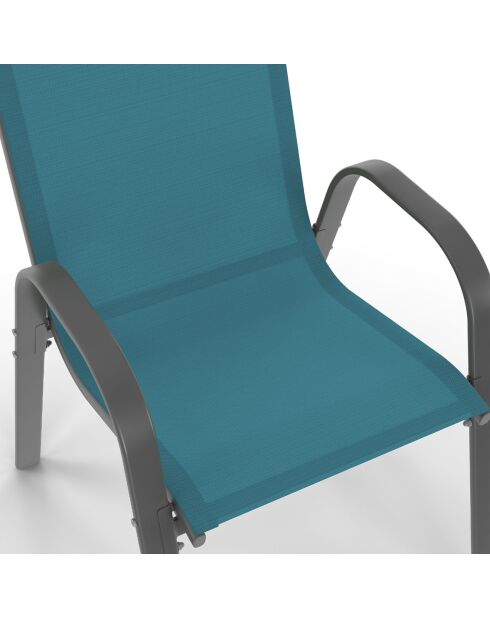 6 Chaises de jardin empilables en textilène structure gris anthracite/textilène bleu canard