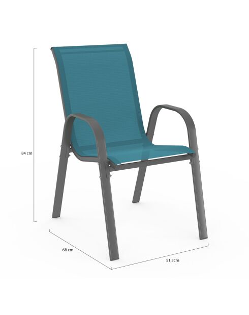 6 Chaises de jardin empilables en textilène structure gris anthracite/textilène bleu canard