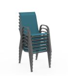 6 Chaises de jardin empilables en textilène structure gris anthracite/textilène bleu canard