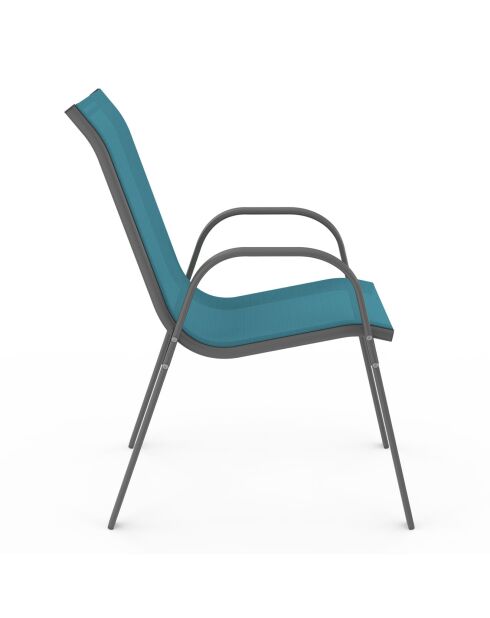 6 Chaises de jardin empilables en textilène structure gris anthracite/textilène bleu canard
