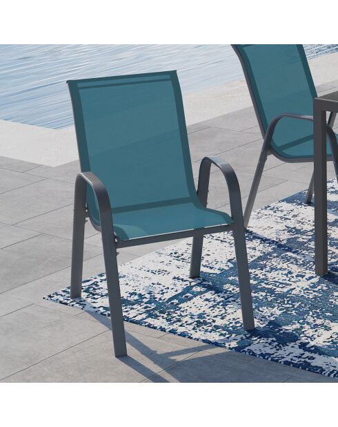 6 Chaises de jardin empilables en textilène structure gris anthracite/textilène bleu canard