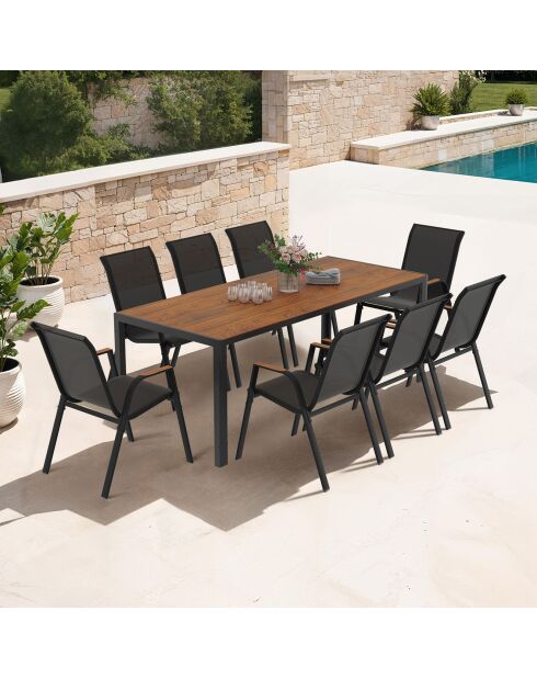 Ensemble repas Timbia 8 places noir/bois