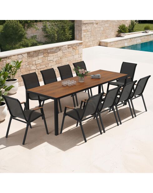 Ensemble repas Timbia 10 places noir/bois