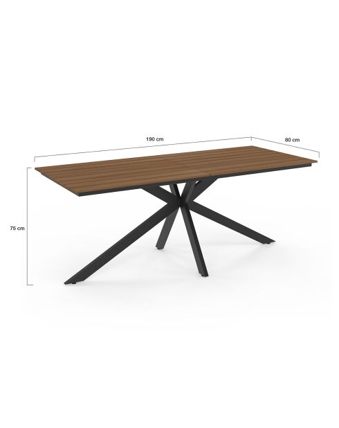 Table de jardin Milazzo en polywood et pieds croisés 190cm bois/noir
