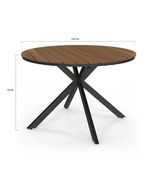 Table de jardin Milazzo ronde en polywood et pieds croisés 120 cm bois/noir