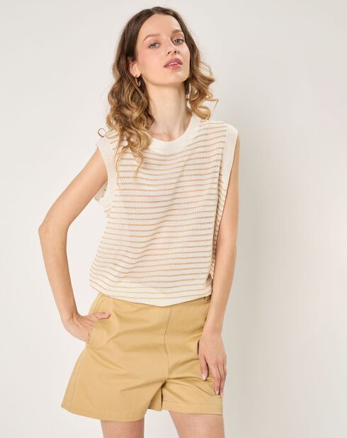 Mathilde ecru mouwloze trui