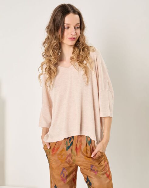 Maglione in cotone e cashmere rosa scuro