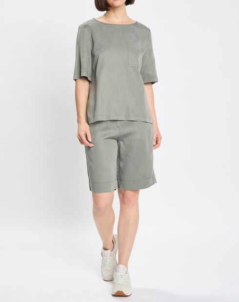 Kaki bermuda's met elastische taille en soepelvallende pasvorm