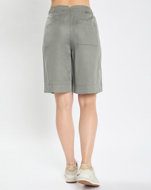 Kaki bermuda's met elastische taille en soepelvallende pasvorm
