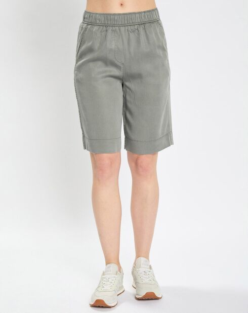 Kaki bermuda's met elastische taille en soepelvallende pasvorm
