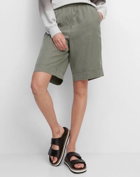 Kaki bermuda's met elastische taille en soepelvallende pasvorm