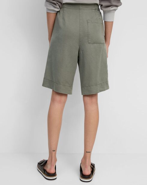 Kaki bermuda's met elastische taille en soepelvallende pasvorm