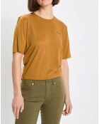 T-Shirt Col rond inscription poitrine moutarde
