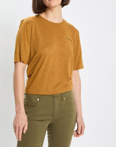 T-Shirt Col rond inscription poitrine moutarde