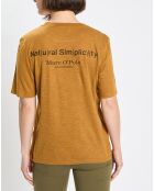 T-Shirt Col rond inscription poitrine moutarde