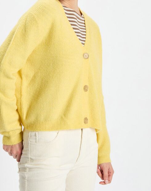 Gilet en Alpaga & Laine mélangés 3 Boutons jaune