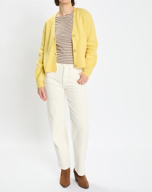 Gilet en Alpaga & Laine mélangés 3 Boutons jaune