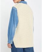 Pull en Coton, Laine & Alpaga mélangés sans manches écru