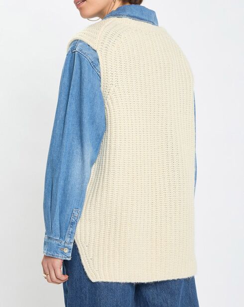 Pull en Coton, Laine & Alpaga mélangés sans manches écru