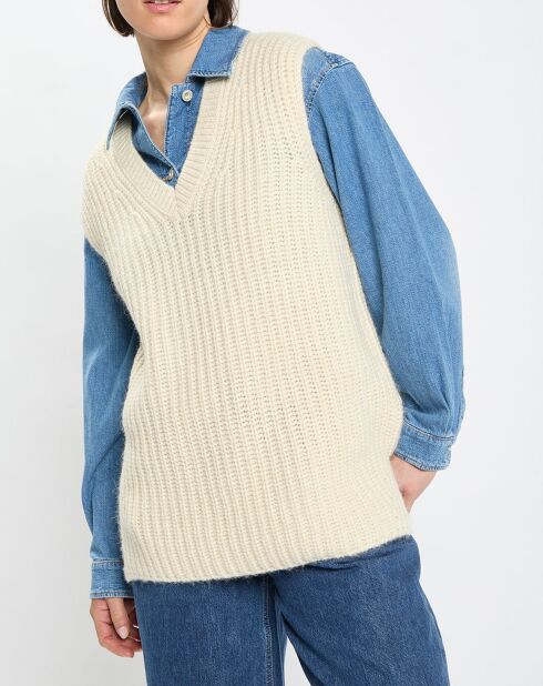 Pull en Coton, Laine & Alpaga mélangés sans manches écru