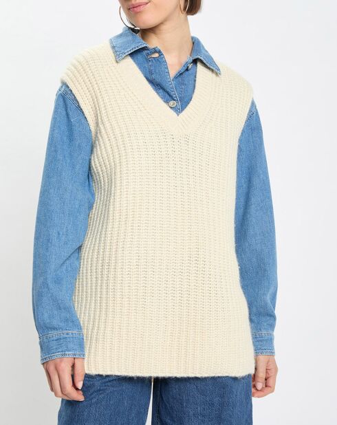Pull en Coton, Laine & Alpaga mélangés sans manches écru