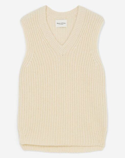 Pull en Coton, Laine & Alpaga mélangés sans manches écru