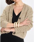 Gilet en Coton, Laine & Alpaga mélangés grosse maille chiné marron