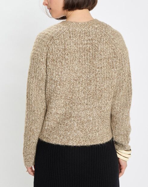 Gilet en Coton, Laine & Alpaga mélangés grosse maille chiné marron