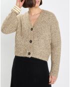 Gilet en Coton, Laine & Alpaga mélangés grosse maille chiné marron