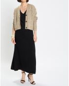 Gilet en Coton, Laine & Alpaga mélangés grosse maille chiné marron