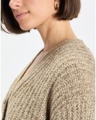 Gilet en Coton, Laine & Alpaga mélangés grosse maille chiné marron