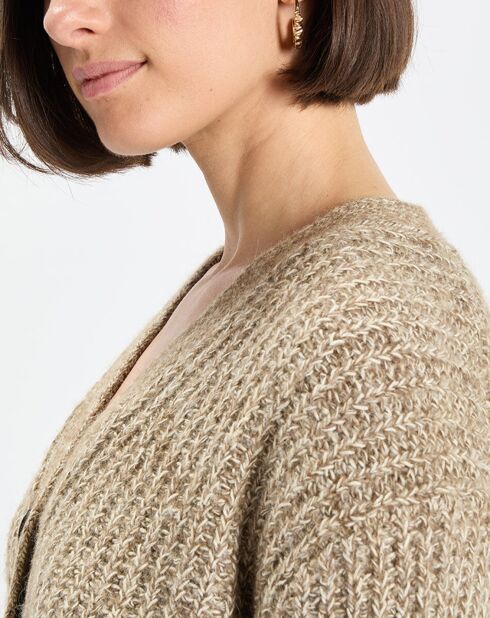 Gilet en Coton, Laine & Alpaga mélangés grosse maille chiné marron