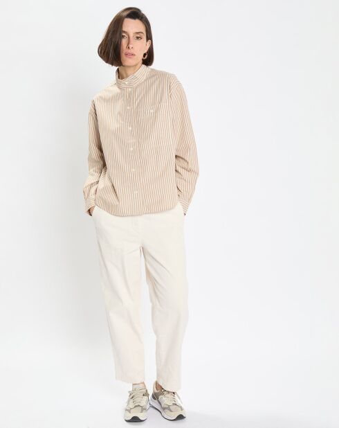 Pantalon en Twill de Coton mélangé Barrel écru