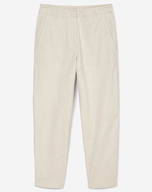 Pantalon en Twill de Coton mélangé Barrel écru