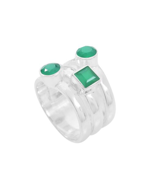 Frida's wereldring in zilver en groene steen