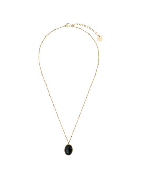 Collier Myclio en Acier doré & Agate noir