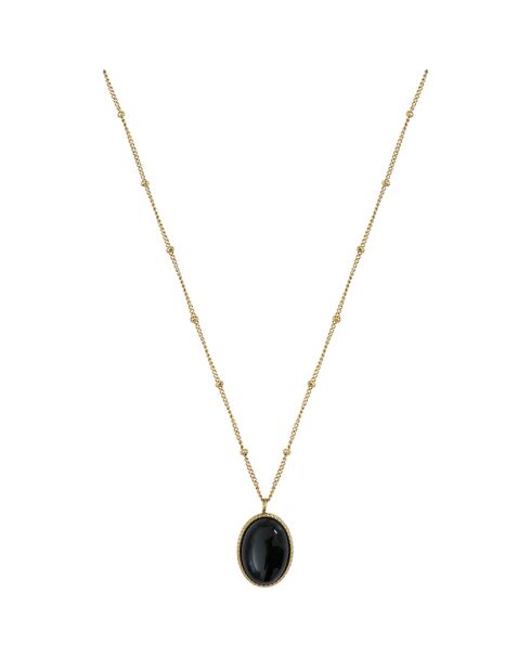 Collier Myclio en Acier doré & Agate noir