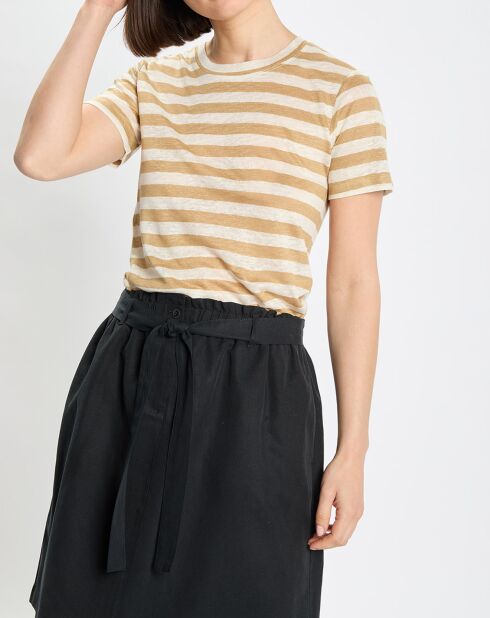 T-Shirt 100% Lin rayé beige/blanc