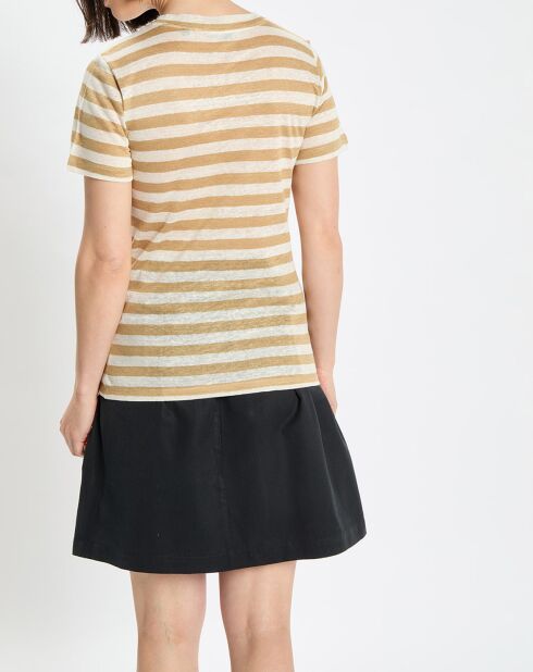 T-Shirt 100% Lin rayé beige/blanc