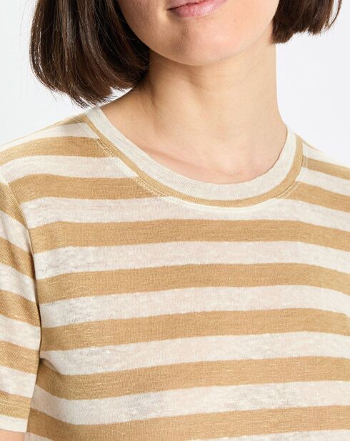 T-Shirt 100% Lin rayé beige/blanc