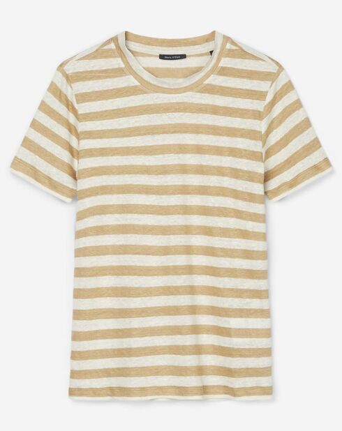 T-Shirt 100% Lin rayé beige/blanc