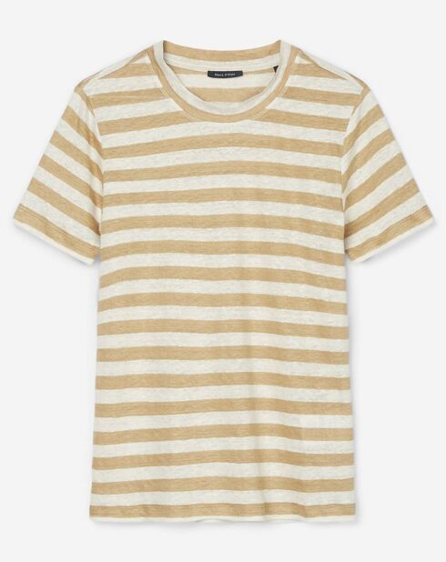 T-Shirt 100% Lin rayé beige/blanc